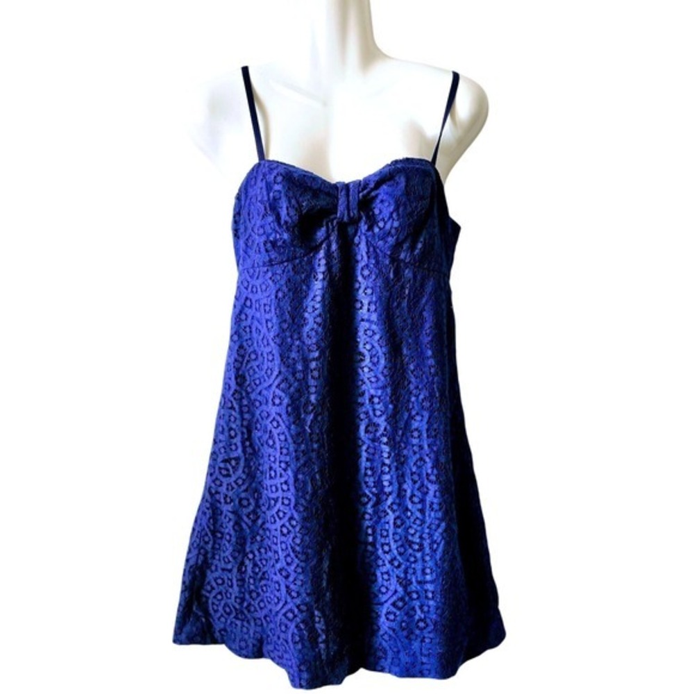 Lilly Pulitzer Navy Blue Floral Lace Mini Dress‎ Anchor Zip Size 0
